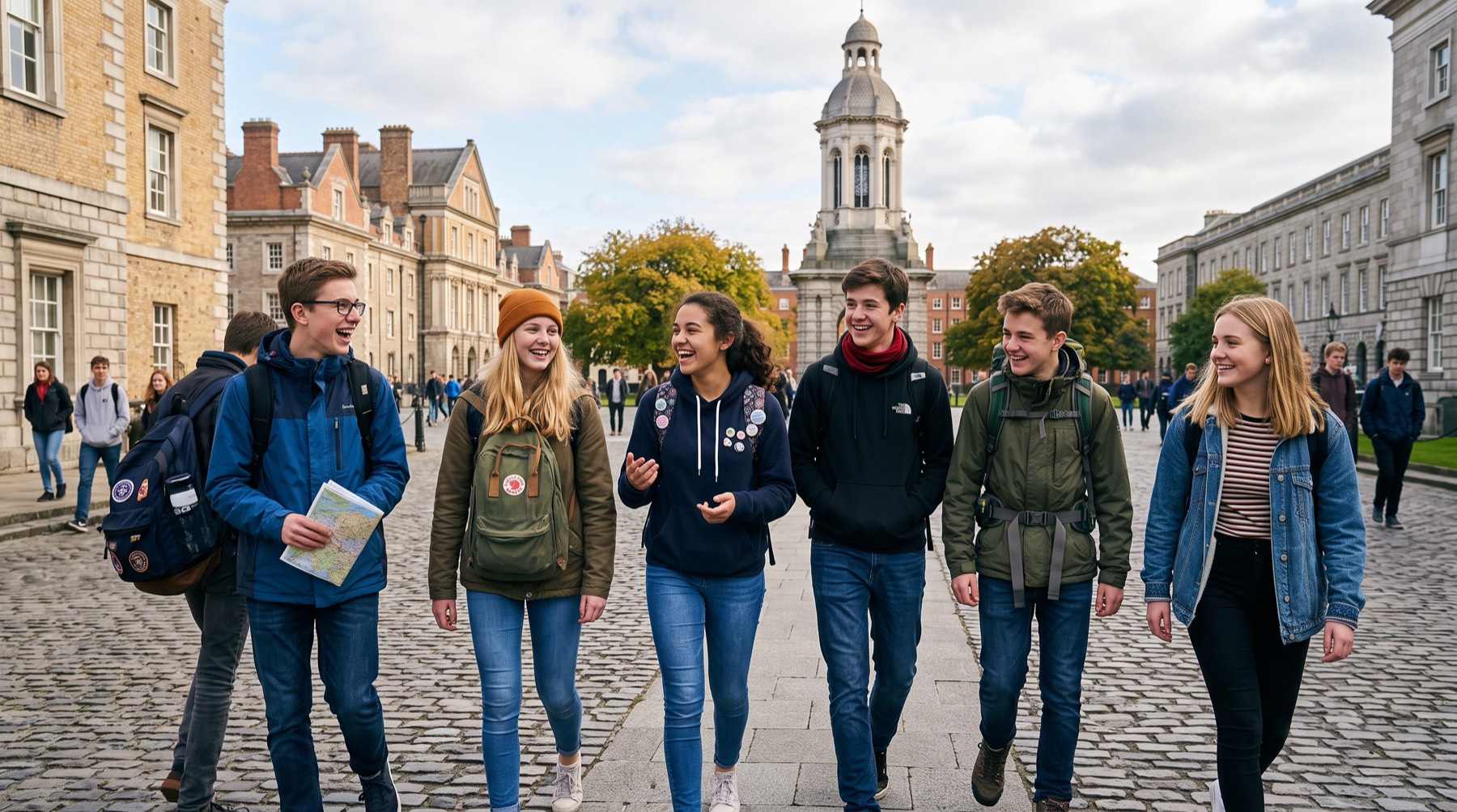 Grupo de estudiantes de viaje escolar en Dublín
